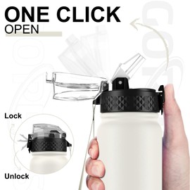 GOPPUS 600ml/20oz Stainless Steel Water Bottle with Straw Insulated Sports Bottle Cold Flask with Straw Double Walled Flip up Metal Water Bottles Leakproof Water Bottle for Gym Sports