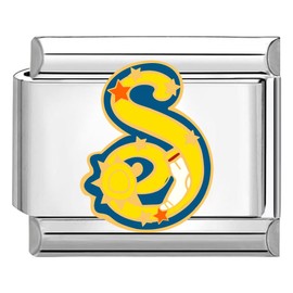 Quiges - 9mm Italian Style Charm Link Module Stainless Steel Colourful Alphabet S for Italian Style Bracelets