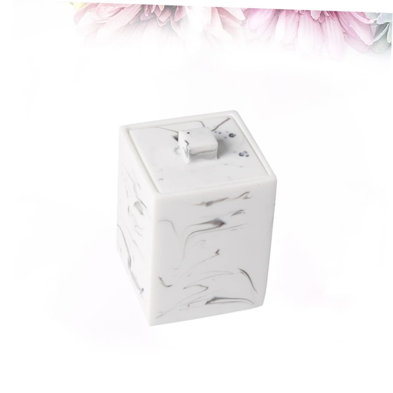 Zerodeko Cotton Swabs Storage Box with Lid Marble Design Compartment