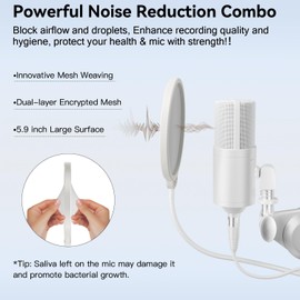 BOILUZIO Professional Mic Pop Filter, Premium Flexible Gooseneck Microphone Mount and Double Layer Sound Mask Shield for Blue Yeti, Blue Snowball, and more, BO2024MPF-15W