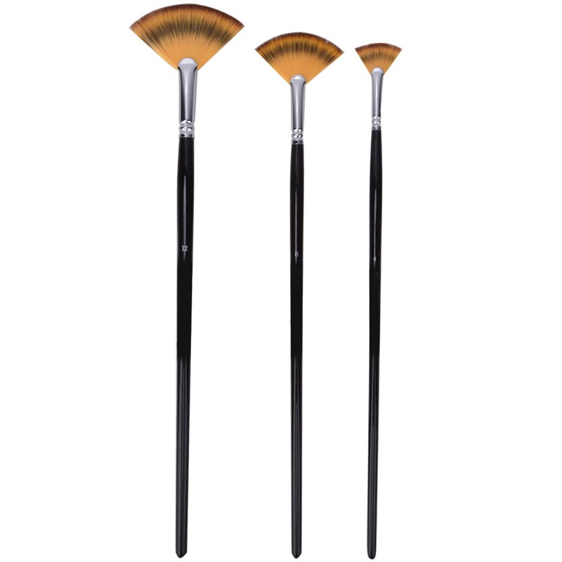 Painting Brush Nylon Hair Birch Handle Fan shape Gouache Watercolor