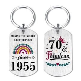 EE&YU 70th Birthday Gifts for Women - Happy 70 Year Old Birthday Keyring for Her Female, 70 Fabulous Presents, Making the World a Better Place Since 1955