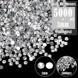 Wholesale Bulk Bag 5000PCS 3mm Resin Flat Back Rhinestone, Clear Crystal Round Non Hotfix Flatback Resin Rhinestones for Nails, Tumblers, DIY Bling Embellishments, Loose Glitter Crystal Diamond Stone
