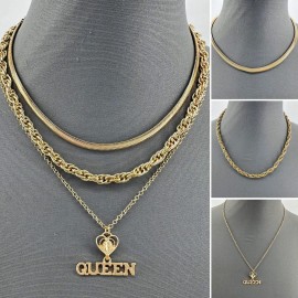 LuLu LaLa Gold Finish Triple Necklace With Queen Pendant