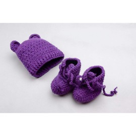 Newborn Photography Baby Props Boy Girl 2 Piece Hat and Bootie Set Purple