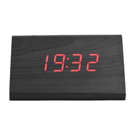 Joyzan Wooden Alarm Clock, Electronic Digital LED Time Temperature Display Timing Voice Control and Always Bright Mode 3 Alarm for Bedroom Bedside Kitchen(Black)