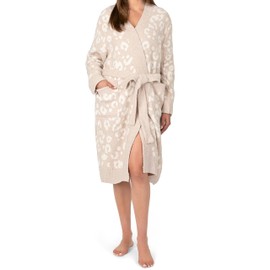 PAVILIA Premium Womens Plush Short Robe, Super Soft Fuzzy Bathrobe with Pockets for Women, L/XL, Beige Cheetah