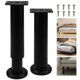 Inkurie 7-12'' Adjustable Furniture Legs, 2 Pcs Metal Bed Support Leg Heavy Duty Furniture Replacement Legs Black Leg for Sofa Couch Chair Ottoman Cabinet