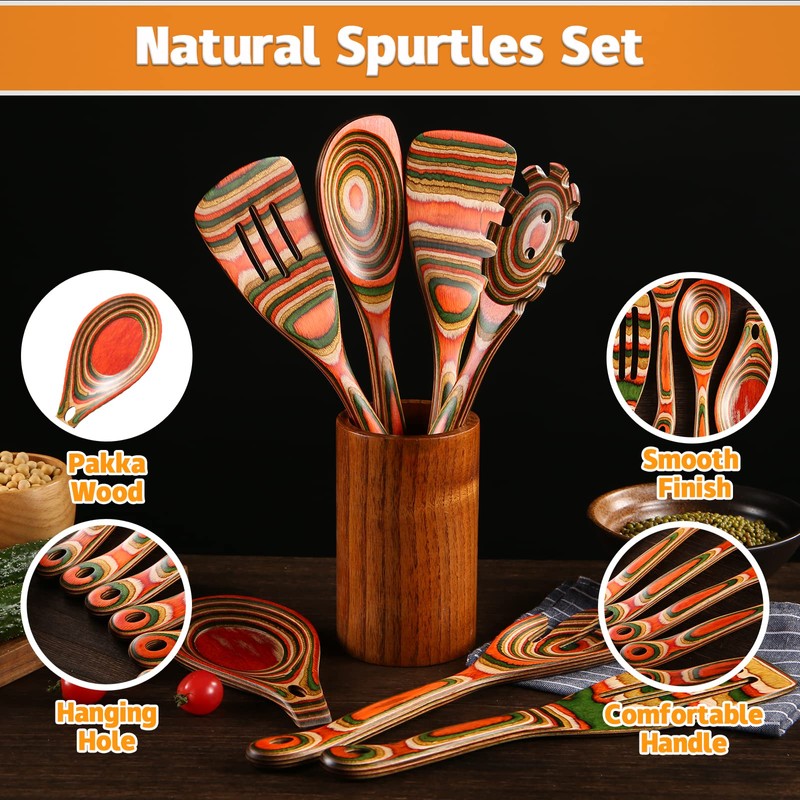 Kitchen Utensils Set for Cooking, NAYAHOSE 7 Pcs Pakkawood Wooden