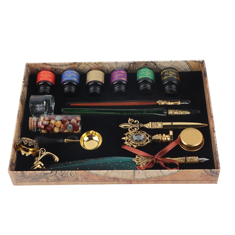 Feather Pen Set European Style British Retro Lacquer Stamp Dipped