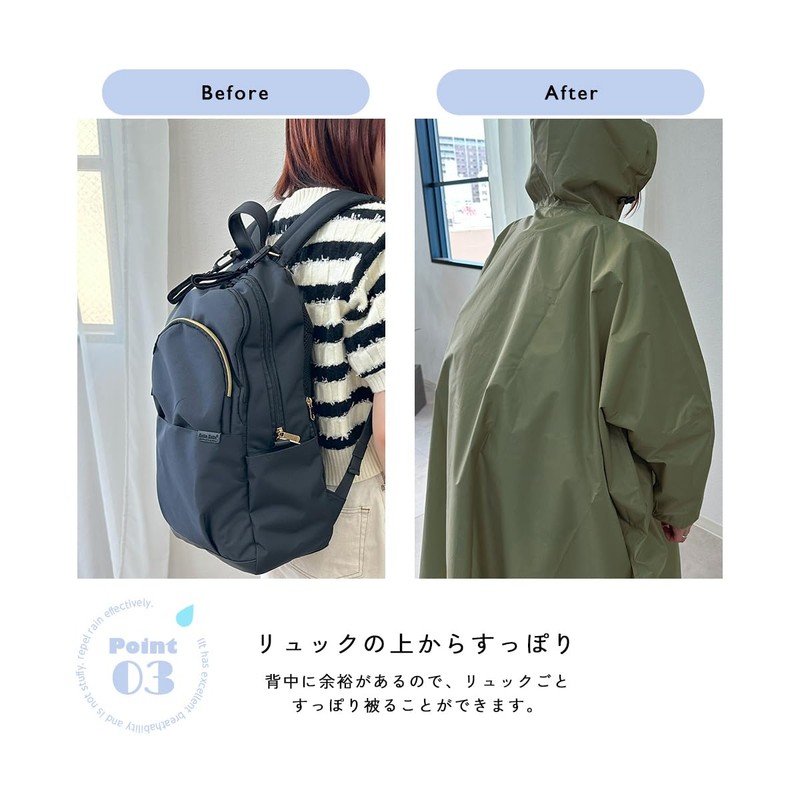 Giselle Raincoat, Bicycle, Backpack, Rainwear, Rain Poncho, Lightweight, Long, Storage