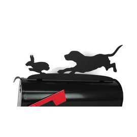 Pet Companion Dog Breed Style Metal Mailbox Topper (Beagle and Rabbit, Matte Black)