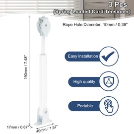 sourcing map 3Pcs Universal Spring Loaded Cord Tensioner, Metal String Tension Rod Pulleys, Curtain Locking Cord Tension Pole Adjustable for Cord Loops and Draperies Vertical Blinds