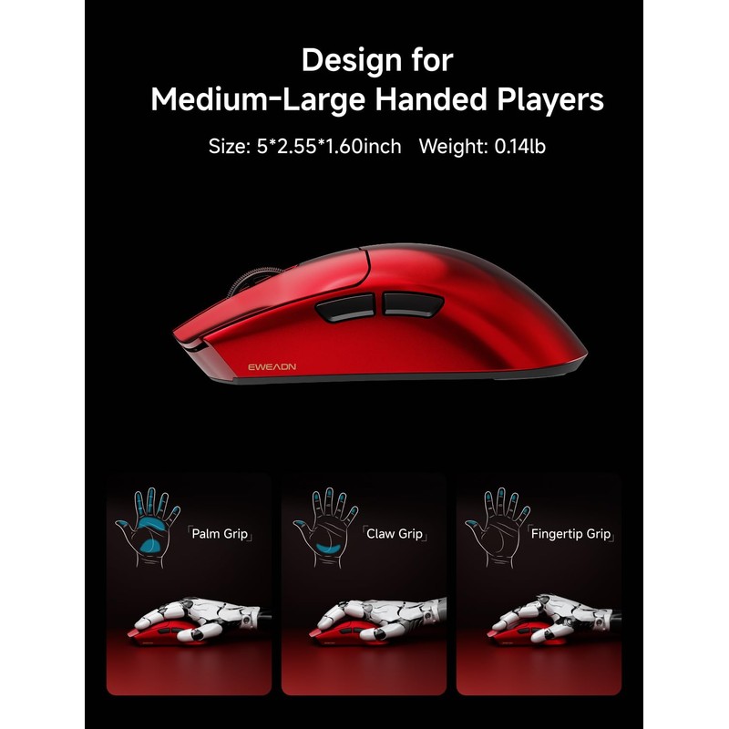 EWEADN S9 Pro Wireless Gaming Mouse, 59G Ergonomic Computer Mouse,