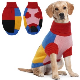 Hjumarayan Dog Jumper - Turtleneck Dog Jumper Medium Dogs Colour Blocking Dog Jumper with Legs Warm Dog Sweaters with Harness Hole for French Bulldog, Red XL