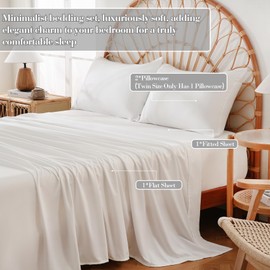 CIMVI Twin Sheet Set 3 Pieces Soft Breathable Microfiber Bed Sheets 15" Deep Pocket Fitted Sheet Off White Bedding for Adults Sheets with Pillowcase