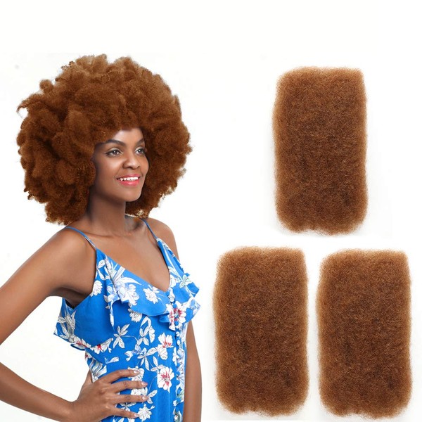 FASHION IDOL 3 Packs Afro Kinkys Bulk Human Hair (16"/16"/16", LIGHT AUBURN) - Afro Twist Braiding Hair - Afro Braiding Hair Extensions Curly Brazilian Hair - Afro Bulk Braiding Hair for Dreadlocks