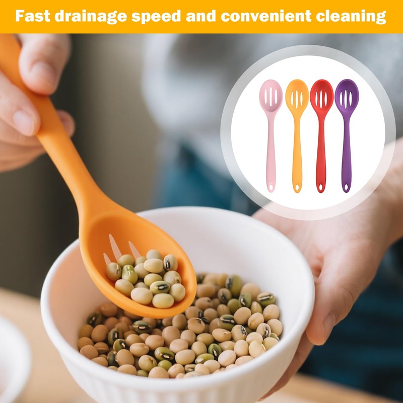 4 Pcs Slotted Spoons For Cooking,Nonstick Mixing Serving Spoons,For Kitchen