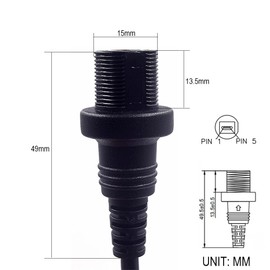 MysRuida Mini USB 5 Pin Flush Mount, 1ft 90 Degree Left Angle Mini USB Male to Mini USB Female Dashboard Panel Extension Adapter Extender Cable for Car Truck Boat Motorcycle