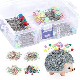 400 Pcs Sewing Pins, Flat Head Straight Pins, Sewing Pins Coloured Heads, Quilting Pins with Hedgehog Needle Cushion Storage Box, Dressmaking Pins for Dressmaker Craft Sewing