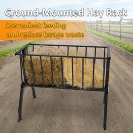 BUYYAH Hay Feeder Goat，55 Gallon Livestock Feeders, Pasture Feeder for Feeding Goats, Sheep and Ponies, for Farms, Sheep Sheds，Stable，Floor Model Hay Feeder for Goats，Black