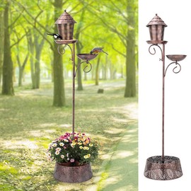 CONDAUPH Bird Bath and Bird Feeders with Planter Combo, Metal Bird Baths for Outdoors, Decorative Birdbath for Outside Garden Yard, Weather Resistant (Brown)