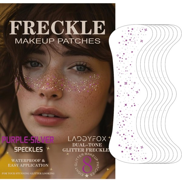 8 Pcs Daul-tone Purple-silver Face Makeup Patches, Glitter Freckles Face
