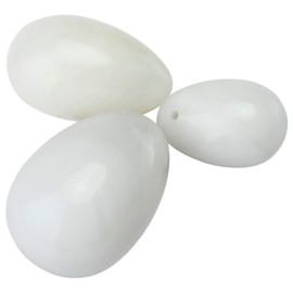 mookaitedecor White Jade Yoni Eggs Set of 3, Predrilled with Unwaxed String, Massage Stones for Women to Strengthen Pelvic Floor Muscles with Velvet Pouch