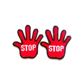 PLpatch Set of 2 Tiny. Mini Stop Hand Symbol Decor Cute Cartoon Logo1 Sew Iron on Embroidered Applique Badge Sign Patch Clothing Costume (Red)