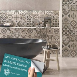 RE-COVERTILES - Tile Stickers Bathroom and Kitchen 24 Pieces 10 x 10 cm - PS00154 PVC Wall Decoration Waterproof Tiles Mosaic Style Azulejos Cement Tiles