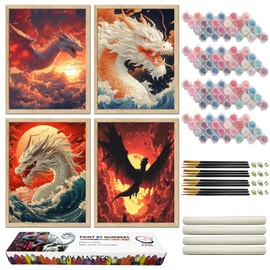 ZXQL Dragon 4 Pack Paint by Numbers Kit for Adults Beginners, 12" Wx16 L Paint by Numbers for Adults Rolled up Canvas for Painting Home Decor Creative Wall Art with Nice Gift Box