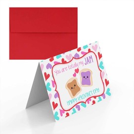 You're Totally My Jam Peanut Butter & Jelly Valentine Pun Single (1) All Occasion Blank Valentine's Day Card To Send To Friends & Family, 4"x 6" (when folded) Fill In Greeting