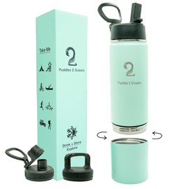 Insulated Water Bottle & Snack Container - Stainless Steel Water Bottle with Storage Compartment, 3 Lid Types BPA Free, Leak & Spill Proof Travel Bottle for Kids & Adults - Snack and Drink Cup