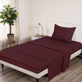 ZOYER Flannel Twin Sheets Set - Soft & Comfy Deep Pocket Cotton Flannel Bedding, Fitted Up to 16", Double Brushed Twin Size Bed Sheet Sets, 3 Pieces, Red Buffalo Check