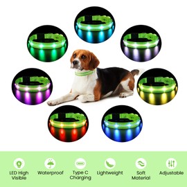 Hundehalsband Leuchtend Aufladbar, Leuchthalsband Hund 7 RGB Farbwechsel mit 8 Leuchtmodi, Verstellbare LED HundeHalsband Wasserdicht für Kleine Mittlere Große Hunde Leuchtendes Halsband, Grün S