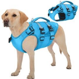Kuoser Dog Life Jacket, High Flotation Dog Life Vest for Swimming Boating, Adjustable Ripstop Dog Lifesaver for Small Medium and Large Dogs, Reflective Safety Pet Life Preserver with Rescue Handle