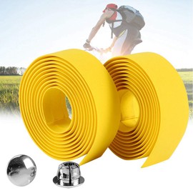 Bicycle Bar Tape, Bike Handlebar Tapes Rubber Foam Bicycle Anti-Slip Reflective Grip Wrap Tape Wraps + 2 Bar Plugs for Touring Cycling and Road Racing(Yellow)