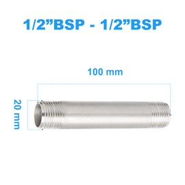 ERGAOBOY 2 Pcs 100mm 1/2" x 1/2" Male BSP Nipple Cast Pipe 304 Stainless Steel Pipe Fittings