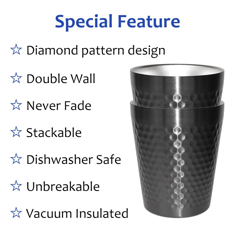 TIICOO Stainless Steel Cups 2 Packs 300 ml, Stackable Double