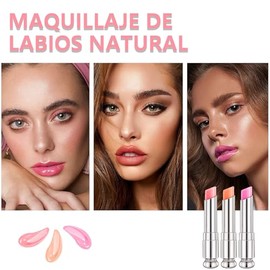 Lip Balm con Color, 3PCS Balsamo Labios Mágico que Cambia de Color, Brillo Labial Hidratante para Niñas y Mujeres, Gloss Labial con Efecto Tintado, Hu