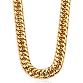 18K Gold PVD Plated Cuban Link Chain Necklace for Women Men 9mm Chunky Gold Miami Curb Chain Choker Necklace 24 Inches