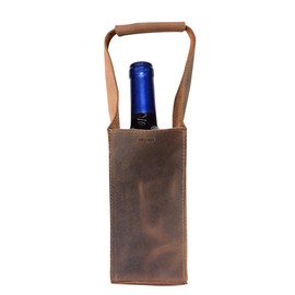 Hide & Drink, Squared Bottle Wine Carrier with Handle, Bordeaux Bottle Holder, Rustic Case, Carry-On Pouch, Picnic Accessories, Full Grain Leather, Handmade, Bourbon Brown