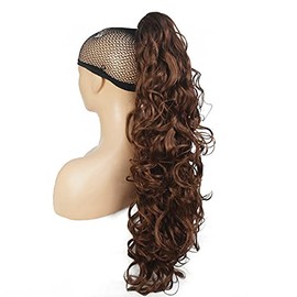Lydell 30" Long Curly Styled Clip In Claw Ponytail Hair Extension Synthetic Hairpiece 280g with a jaw/claw clip (30 Medium Auburn)