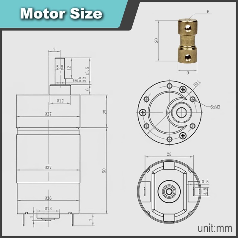 JYUDAUFU DC 12V 12RPM Gear Micro Motor High Torque Electric