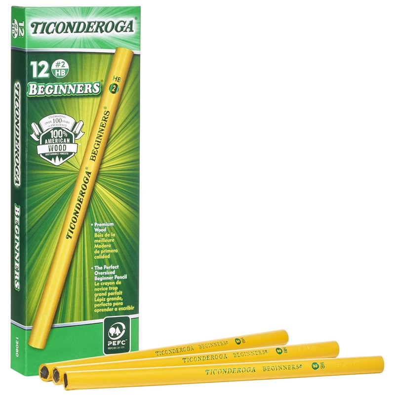 Ticonderoga Beginner Wood-Cased Pencils, #2 HB Soft, Yellow, 12 Count