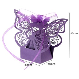 Wedding Candy Box, 50 Pieces Laser Cut Butterfly Wedding Gift Box, Candy Gift Boxes, Gift Box Purple with Ribbons for Birthdays, Weddings, Parties, Festivals