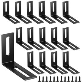 Pamtns Pack of 16 Adjustable Angle Connectors Black Angle Metal Adjustable L Corner Brace Metal Angle 90 Degree Heavy Duty Perforated Plate Angle Mounting Angle with Screws Corner Bracket Bracket