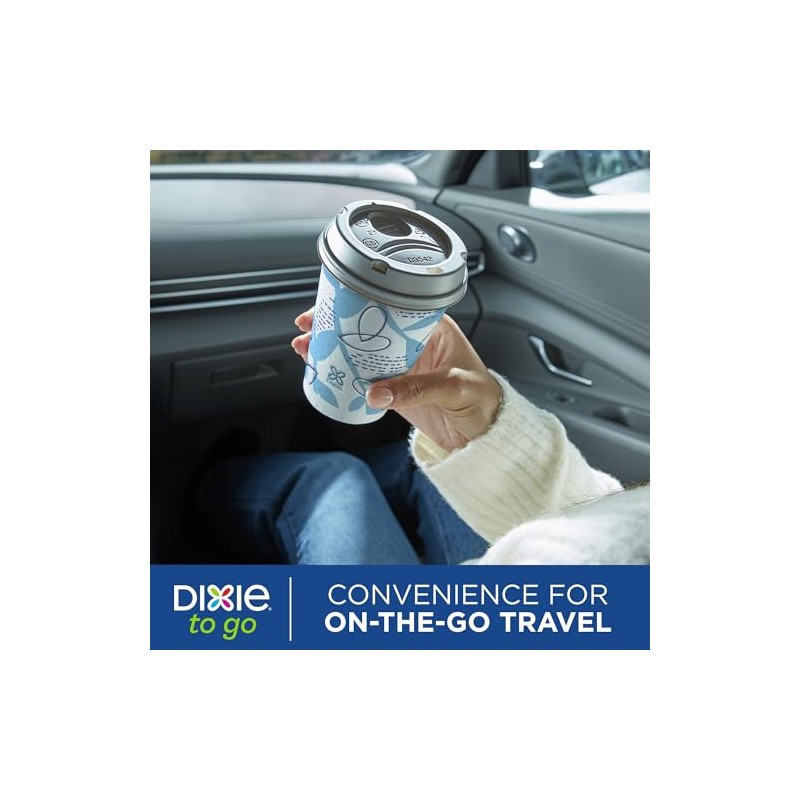 Dixie To Go Disposable Paper Cups with Leak-Resistant Lid, 12