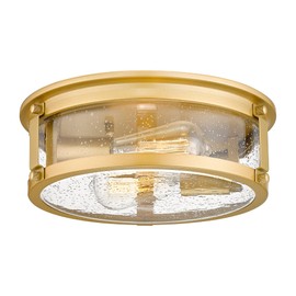 FOITTON Flush Mount Ceiling Light Fixture, 2 - Lights Farmhouse Ceiling Light, Industrial Seeded Glass Light Fixtures with Metal Cage for Hallway Porch Corridor Kitchen Bathroom Bedroom Passway - Gold