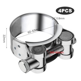 Yemiany 4pcs 304 Exhaust Clamps 60-63 mm, Stainless Stell Joint Bolt Clamp, Motorcycle Exhaust Clamps, Piple Clamps, Hose Attachment, Muffler Downpipe